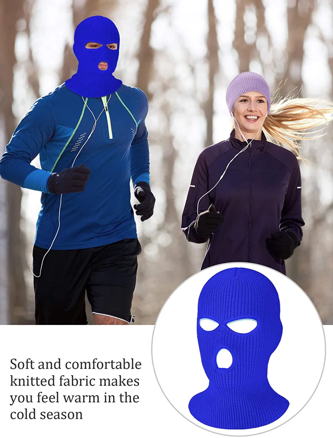 Royal Blue 3-Hole Knitted Full Face Cover Ski Mask, Winter Balaclava Warm Knit Full Face Mask for Outdoor Sports